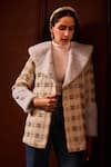 Shop_Label Deepika Nagpal_Beige Tweed Collared Heather Jacket With Belt _at_Aza_Fashions
