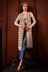 Buy_Label Deepika Nagpal_Beige Tweed Chains, Fringe, Metallic Thread Open Neck Addison Long Jacket _at_Aza_Fashions