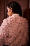 Shop_Label Deepika Nagpal_Pink Crystals, Beads Round Neck Layla Faux Fur Jacket _at_Aza_Fashions