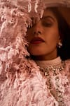 Buy_Label Deepika Nagpal_Pink Crystals, Beads Round Neck Layla Faux Fur Jacket _Online_at_Aza_Fashions