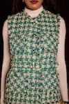 Buy_Label Deepika Nagpal_Green Tweed Fringe, Studs Round Neck Romy Houndstooth Jacket With Belt _Online_at_Aza_Fashions