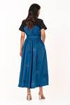Shop_K-Anshika_Blue Embroidery Collared, Sweetheart Neck Resham Midi Dress _at_Aza_Fashions