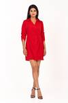 Buy_K-Anshika_Red Cotton V-neck, Collared Wrap Dress _at_Aza_Fashions