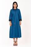 Buy_K-Anshika_Blue Collared, Button-down Neck Paneled Midi Dress  _at_Aza_Fashions