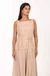 K-Anshika_Beige Cotton Square Neck Tiered Maxi Dress With Belt _Online_at_Aza_Fashions