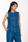K-Anshika_Blue Round , Button-down Sleeveless Top Pant Set _Online_at_Aza_Fashions