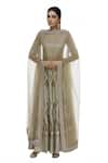 Buy_Neha Khullar_Beige Net, Silk, Brocade Embellished Anarkali With Dupatta _at_Aza_Fashions