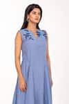 K-Anshika_Blue Embroidery , Split Gingham Resham Midi Dress _Online_at_Aza_Fashions
