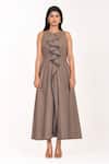 Buy_K-Anshika_Brown Round Neck Ruffle Detail Sleeveless Maxi Dress _at_Aza_Fashions