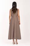 Shop_K-Anshika_Brown Round Neck Ruffle Detail Sleeveless Maxi Dress _at_Aza_Fashions