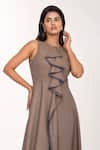 K-Anshika_Brown Round Neck Ruffle Detail Sleeveless Maxi Dress _Online_at_Aza_Fashions