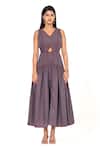 K-Anshika_Purple V-neck Panelled Cut-out Maxi Dress _Online_at_Aza_Fashions