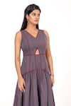 Buy_K-Anshika_Purple V-neck Panelled Cut-out Maxi Dress _Online_at_Aza_Fashions