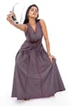 K-Anshika_Purple V-neck Panelled Cut-out Maxi Dress _at_Aza_Fashions