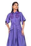K-Anshika_Purple Embroidery, Beads Collared, Button-down Neck Maxi Dress With Belt _Online_at_Aza_Fashions