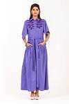 Buy_K-Anshika_Purple Embroidery, Beads Collared, Button-down Neck Maxi Dress With Belt _at_Aza_Fashions