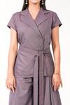 K-Anshika Purple Collared, V-neck Wrap Style Top And Cowl Pant Set Online at Aza Fashions K-Anshika_Purple Collared, V-neck Wrap Style Top And Cowl Pant Set _Online_at_Aza_Fashions