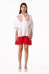 K-Anshika_White Embroidery, Beads Collared Resham Shirt With Shorts _Online_at_Aza_Fashions