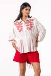 Buy_K-Anshika_White Embroidery, Beads Collared Resham Shirt With Shorts _at_Aza_Fashions