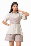 Buy_K-Anshika_Green Collared Chequered Overlay Top And Shorts Set _at_Aza_Fashions