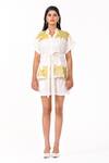 K-Anshika_White Embroidery V-neck, Collared Shirt And Shorts Set _Online_at_Aza_Fashions