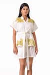 Buy_K-Anshika_White Embroidery V-neck, Collared Shirt And Shorts Set _at_Aza_Fashions