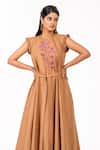 K-Anshika_Beige Embroidery, Beads Round Neck Resham Dress With Belt _Online_at_Aza_Fashions