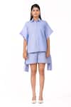 Buy_K-Anshika_Sky Blue Collared Striped Shirt With Shorts _at_Aza_Fashions