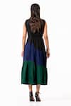 Shop_K-Anshika_Black Cotton Embroidery V-neck Resham Colorblock Midi Dress _at_Aza_Fashions