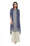 Buy_Soup By Sougat Paul_Blue Crepe, Mulin Slub Band Collar Printed Kurta Palazzo Set _at_Aza_Fashions