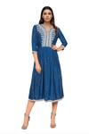 Buy Soup By Sougat Paul Blue Malaysian Silk Round Embroidered Midi Dress at Aza Fashions Buy_Soup By Sougat Paul_Blue Malaysian Silk Round Embroidered Midi Dress _at_Aza_Fashions