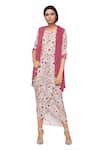 Buy_Soup By Sougat Paul_Pink Crepe Floral Round Neck Printed Dress With Asymmetrical Jacket _at_Aza_Fashions