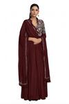 Buy Neha Khullar Maroon Anarkali Chiffondupatta Net Organza V Neck Chanderi With Dupatta at Aza Fashions Buy_Neha Khullar_Maroon Anarkali Chiffondupatta Net Organza V Neck Chanderi With Dupatta _at_Aza_Fashions