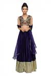 Buy Neha Khullar Blue Raw Silk, Organza V Neck Embroidered Lehenga Set at Aza Fashions Buy_Neha Khullar_Blue Raw Silk, Organza V Neck Embroidered Lehenga Set _at_Aza_Fashions