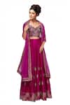 Buy_Neha Khullar_Pink Raw Silk, Organza Leaf Neck Embroidered Lehenga Set _at_Aza_Fashions