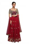 Buy Neha Khullar Red Raw Silk, Organza Leaf Neck Embroidered Lehenga Set at Aza Fashions Buy_Neha Khullar_Red Raw Silk, Organza Leaf Neck Embroidered Lehenga Set _at_Aza_Fashions