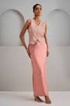 Buy_Maisolos_Pink Silk Mirrors, Embroidery V-neck And Thread Jacket With Skirt _at_Aza_Fashions
