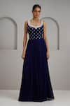 Buy_Maisolos_Navy Silk Stones, Embroidery Round Neck Hand Gown _at_Aza_Fashions