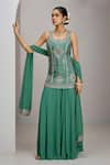 Buy_Maisolos_Green Silk, Georgette Embroidery, Sequins Scoop Hand Raw Kurta Sharara Set _at_Aza_Fashions