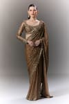 Buy_Seema Gujral_Brown Sequins Scoop Neck Saree With Full Sleeve Blouse _at_Aza_Fashions