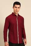 Buy_Mayank Modi - Men_Maroon Cotton Contrast Piping Shirt _at_Aza_Fashions