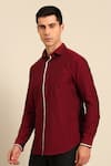 Mayank Modi - Men_Maroon Cotton Contrast Piping Shirt _Online_at_Aza_Fashions