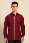 Buy_Mayank Modi - Men_Maroon Cotton Contrast Piping Shirt _Online_at_Aza_Fashions