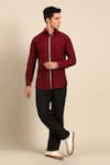 Shop_Mayank Modi - Men_Maroon Cotton Contrast Piping Shirt _Online_at_Aza_Fashions