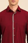 Mayank Modi - Men_Maroon Cotton Contrast Piping Shirt _at_Aza_Fashions