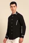 Mayank Modi - Men_Black Cotton Piping Contrast Collar Shirt _Online_at_Aza_Fashions