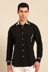Buy_Mayank Modi - Men_Black Cotton Piping Contrast Collar Shirt _at_Aza_Fashions