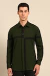 Buy_Mayank Modi - Men_Green Cotton Color Block Shirt _at_Aza_Fashions