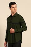 Shop_Mayank Modi - Men_Green Cotton Color Block Shirt _Online_at_Aza_Fashions
