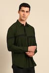 Mayank Modi - Men_Green Cotton Color Block Shirt _at_Aza_Fashions